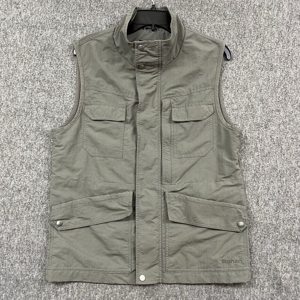 Rohan Vest Mens Small Rip Stop Zip Pockets Cargo Utility Hiking Gray Lined